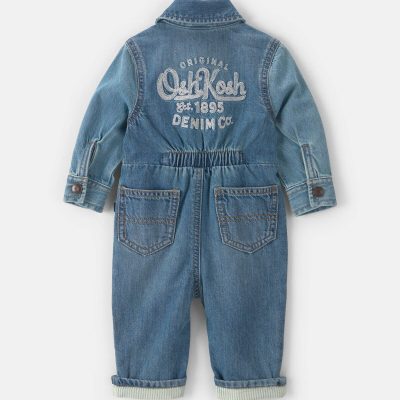 Baby OshKosh Logo Long-Sleeve Denim Jumpsuit - Medium Wash