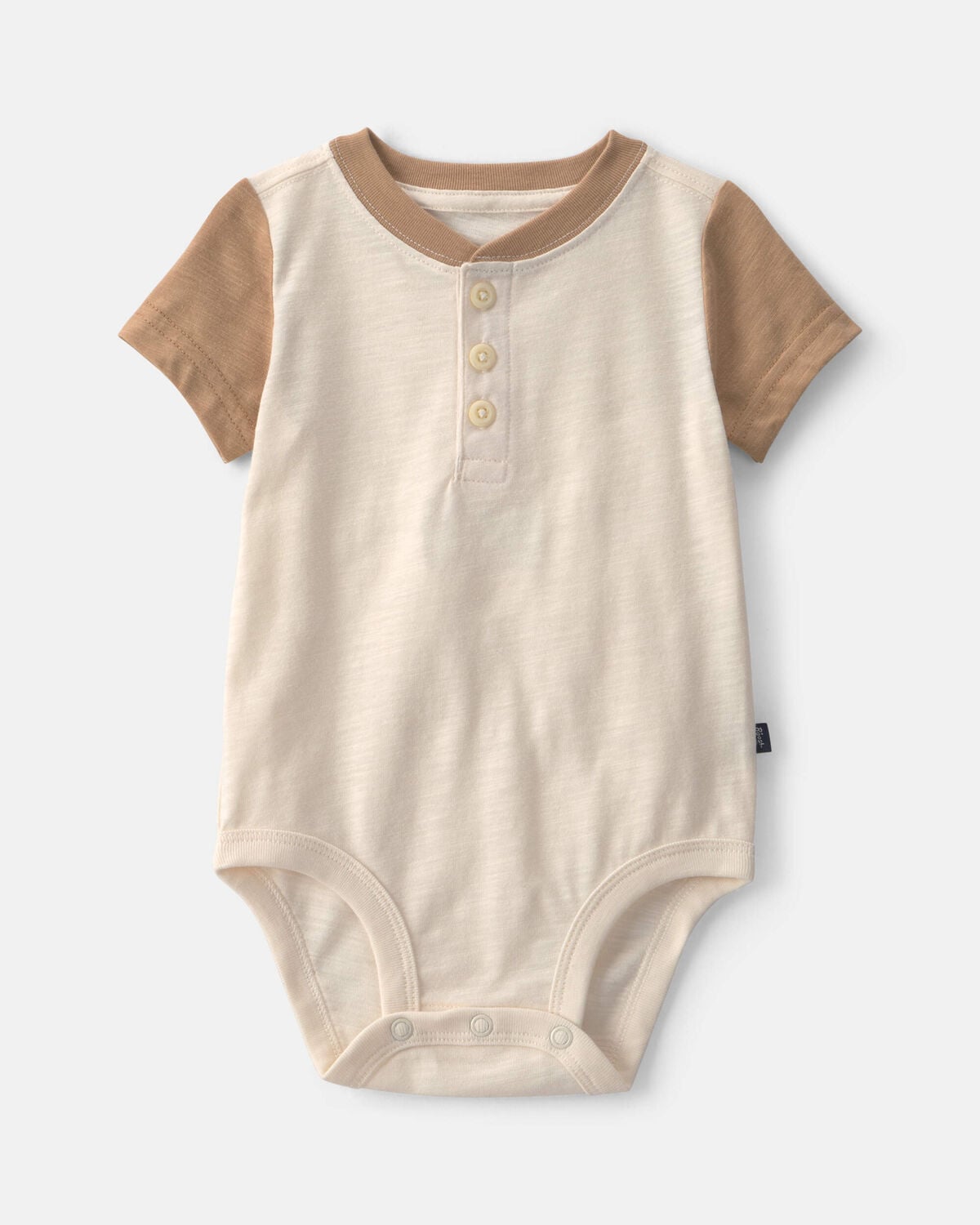 Baby Boy Henley Short-Sleeve Bodysuit - Cream/Brown