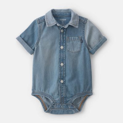 Baby Boy Denim Button-Down Bodysuit - Medium Wash