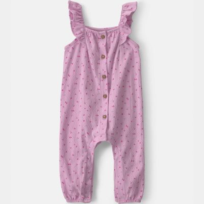 Baby Girl Cherry Flutter Sleeve Jumpsuit - Pink