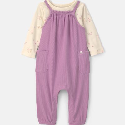 Baby Girl 2-Piece Long-Sleeve Overall Set - Purple