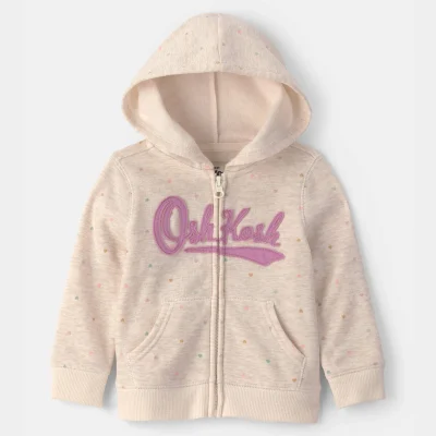 Baby Girl Heart OshKosh Logo Fleece Zip-Up Hoodie - Cream