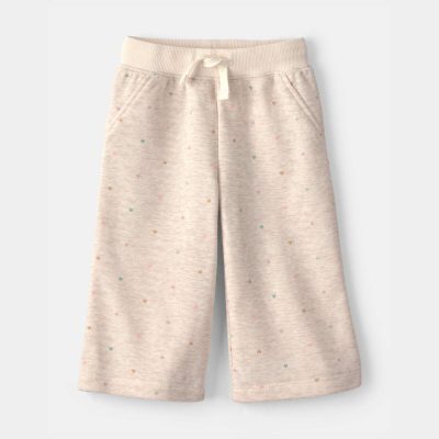 Baby Girl Heart Fleece Drawstring Pants - Cream