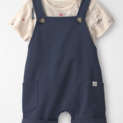 Baby 2-Piece Organic Cotton Shortall Set in Coastal Vacation
