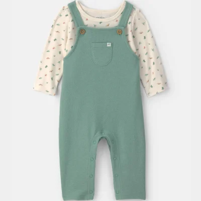 Baby 2-Piece Dinosaur Overall Set - Green/Ivory