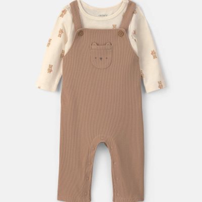 Baby 2-Piece Bear Long-Sleeve Overall Set - Brown