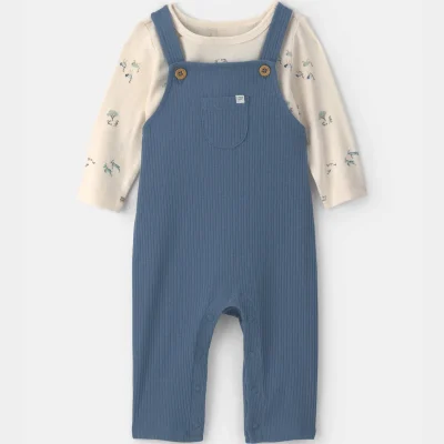 Baby Boy 2-Piece Safari Overall Set - Blue/Ivory