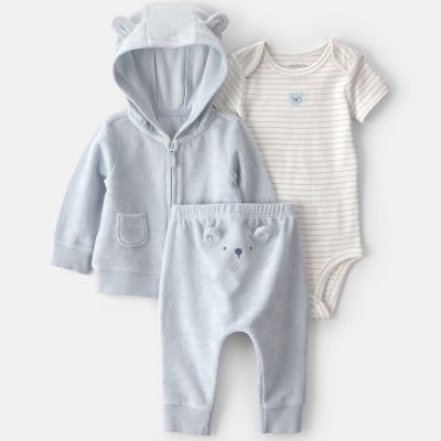 Baby 3-Piece Bear Terry Short-Sleeve Layering Set - Blue