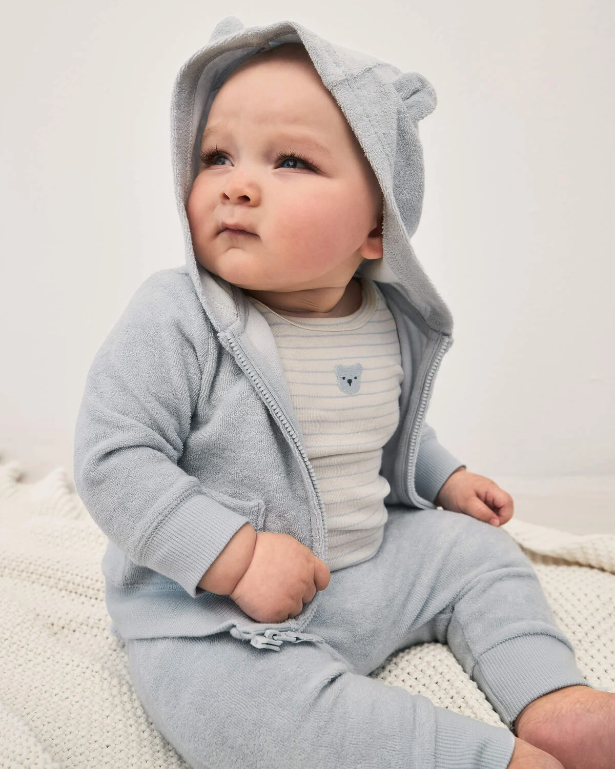 Baby 3-Piece Bear Terry Short-Sleeve Layering Set - Blue - Image 2