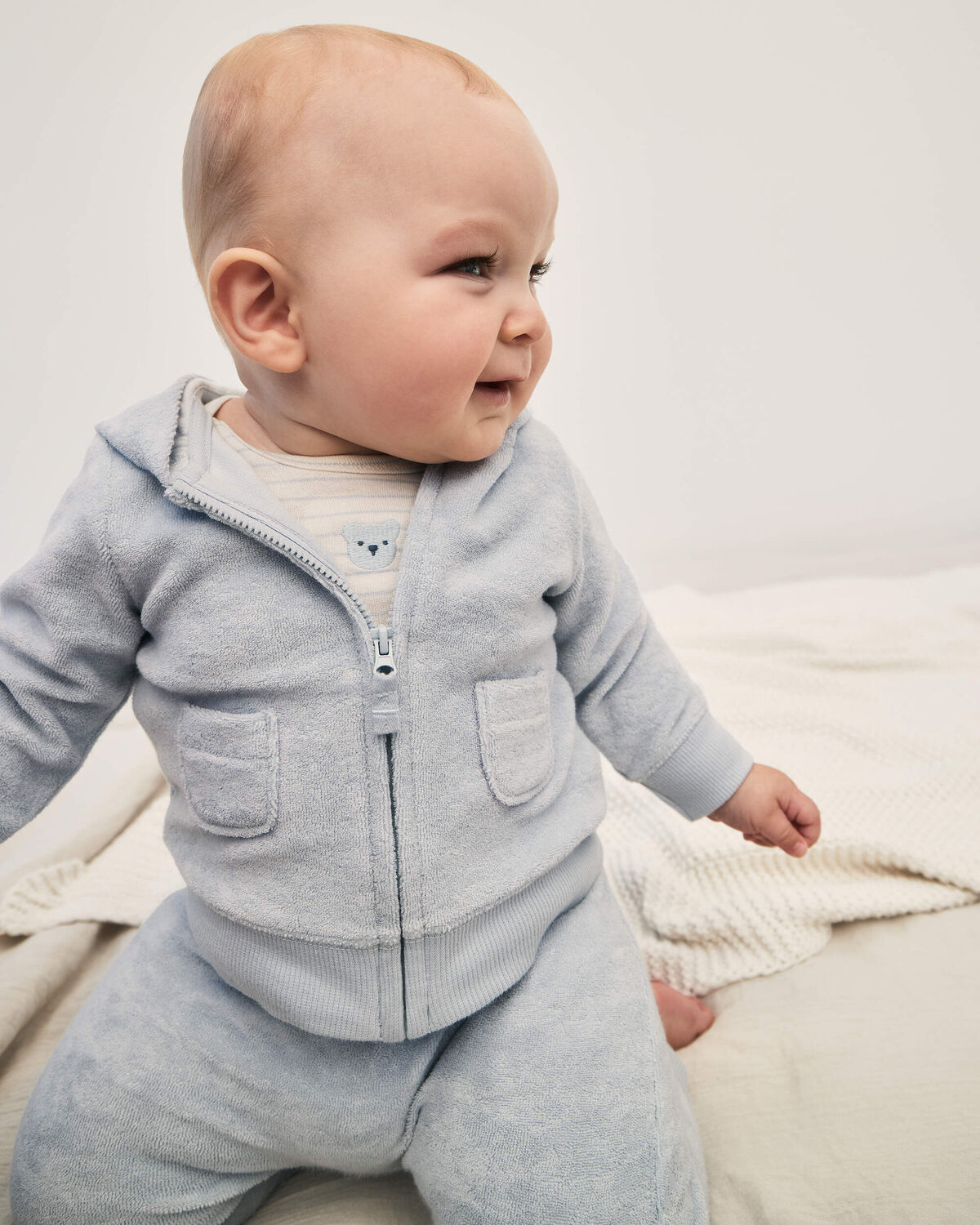 Baby 3-Piece Bear Terry Short-Sleeve Layering Set - Blue - Image 4