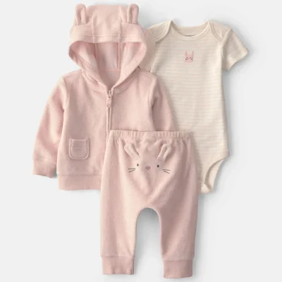 Baby Girl 3-Piece Bunny Terry Layering Set - Pink