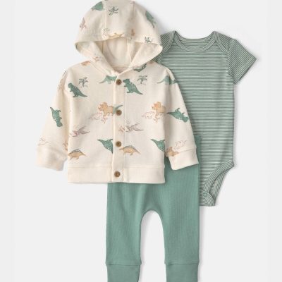 Baby Boy 3-Piece Dinosaur Layering Set - Green/Ivory