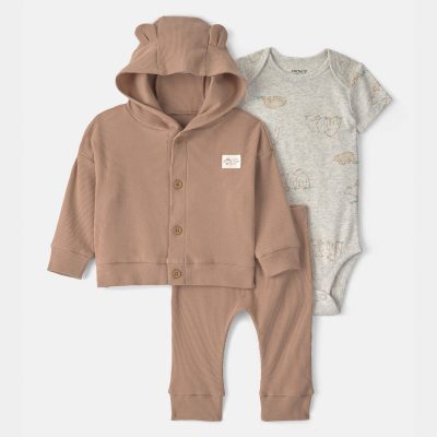 Baby 3-Piece Bear Layering Set - Grey/Brown