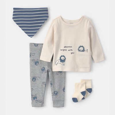Baby Boy 4-Piece Lion Top & Pant Set