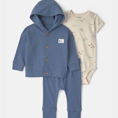 Baby Boy 3-Piece Safari Layering Set - Blue/Ivory