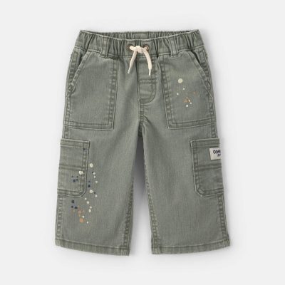 Baby Boy Splatter Paint Wide-Leg Carpenter Pants - Green