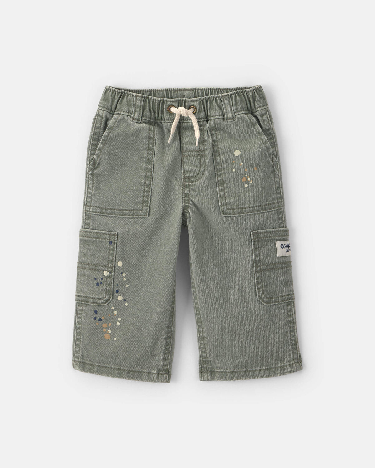Baby Boy Splatter Paint Wide-Leg Carpenter Pants - Green