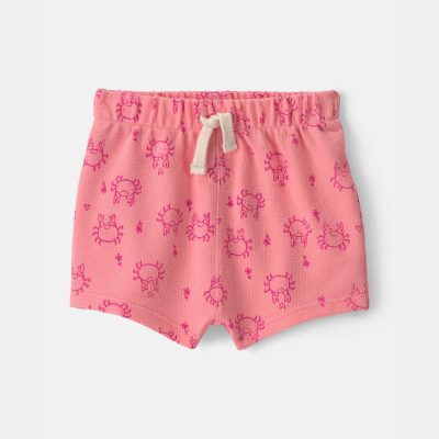 Baby Girl Crab Drawstring Shorts - Pink