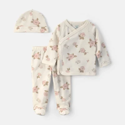 Baby Girl 3-Piece Floral Long-Sleeve Top & Pant Set - Ivory
