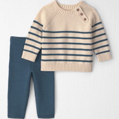 Baby 2-Piece Organic Cotton Knit Sweater & Pant Set in Stripes