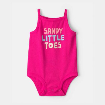 Baby Girl 'Sandy Little Toes' Sleeveless Graphic Bodysuit - Pink