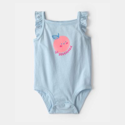 Baby Girl 'So Squeezable' Sleeveless Graphic Bodysuit - Blue