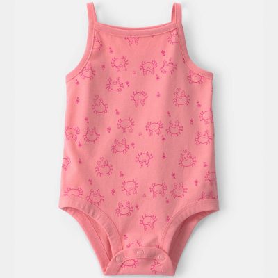 Baby Girl Crab Sleeveless Graphic Bodysuit - Coral