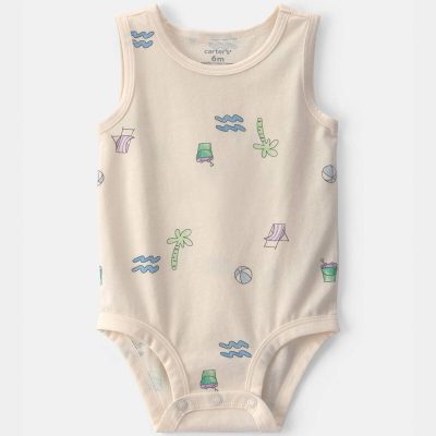 Baby Boy Beach Sleeveless Graphic Bodysuit - Ivory