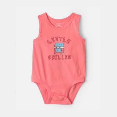Baby Boy 'Little Griller' Sleeveless Graphic Bodysuit - Coral