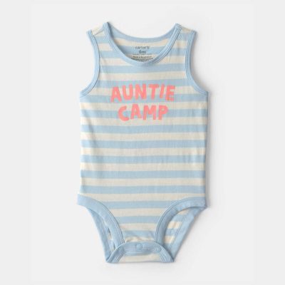 Baby 'Auntie Camp' Sleeveless Graphic Bodysuit - Blue/Ivory