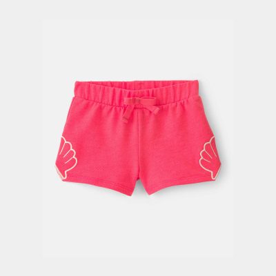 Baby Girl Shell French Terry Shorts - Coral