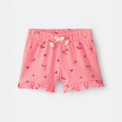Baby Girl Ruffle-Trim Watermelon Shorts - Pink