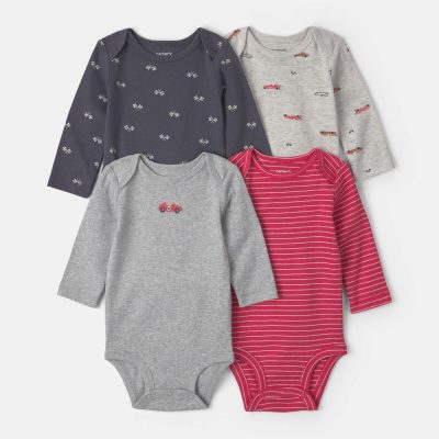 Baby Boy 4-Pack Race Car Long-Sleeve Bodysuits