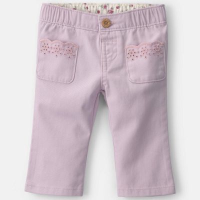 Baby Girl Straight-Leg Scalloped Pocket Pants - Purple