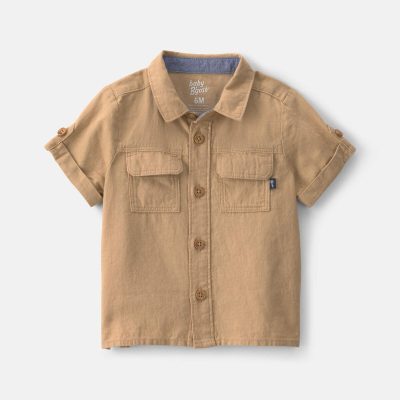 Baby Boy Linen Short-Sleeve Button-Down Shirt - Khaki