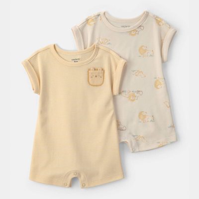 Baby 2-Pack Lion Short-Sleeve Rompers - Yellow/Ivory