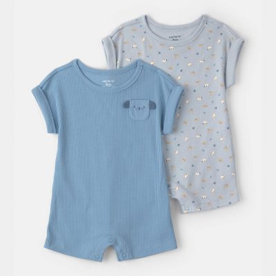 Baby Boy 2-Pack Dog Short-Sleeve Rompers - Blue