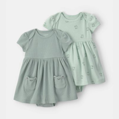 Baby Girl 2-Pack Frog Short-Sleeve Dresses - Green