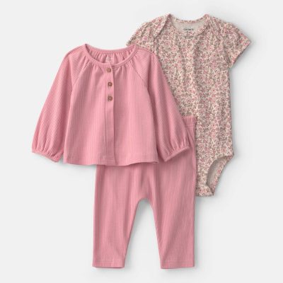 Baby Girl 3-Piece Floral Layering Set - Pink