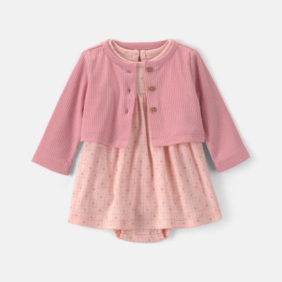 Baby Girl 2-Piece Floral Cardigan Dress Set - Pink