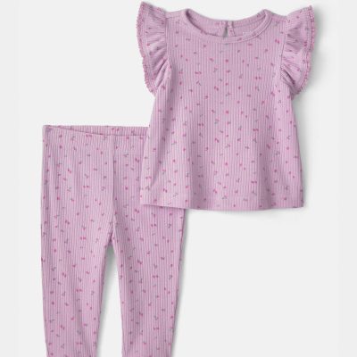 Baby Girl 2-Piece Cherry Short-Sleeve Top & Pant Set - Purple