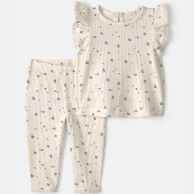 Baby Girl 2-Piece Blueberry Short-Sleeve Top & Pant Set - Ivory