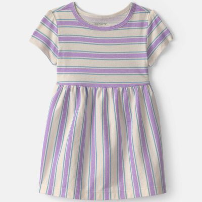 Baby Girl Striped Short-Sleeve Dress - Blue