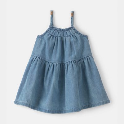 Baby Girl Denim Chambray Dress - Light Wash