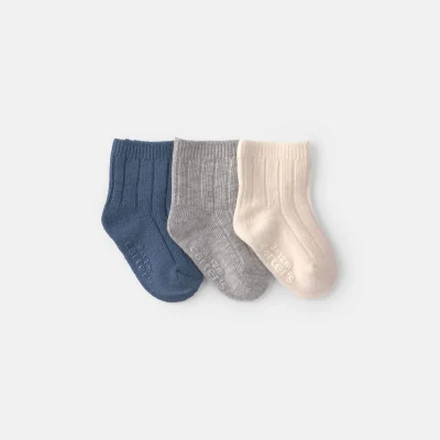 Baby 3-Pack Baby Booties - Blue/Ivory/Grey