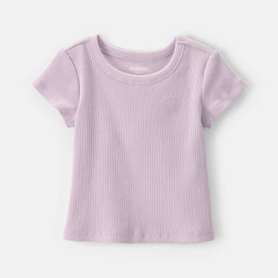 Baby Girl Logo Embroidered Ribbed Tee - Purple