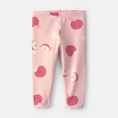 Baby Girl Apple Pull-On Stretch Leggings - Pink