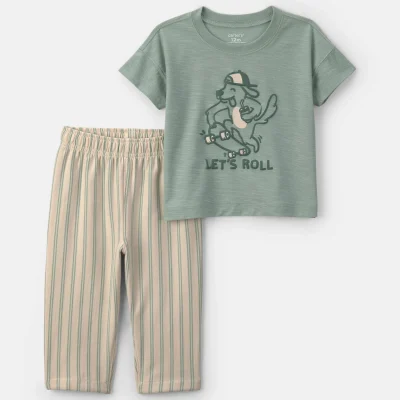 Baby Boy 2-Piece Skateboard Short-Sleeve Top & Pant Set - Green/Cream