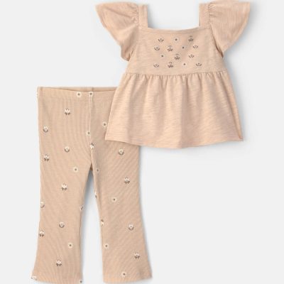 Baby Girl 2-Piece Floral Sleeveless Top & Pant Set - Cream