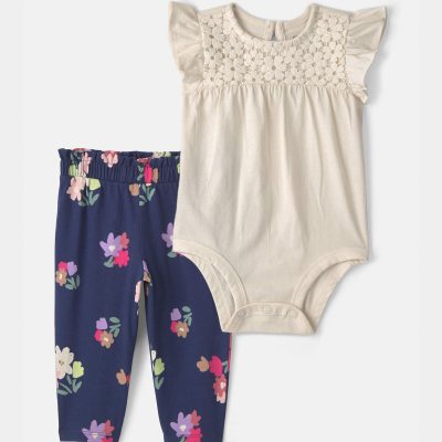 Baby Girl 2-Piece Eyelet Bodysuit & Pant Set